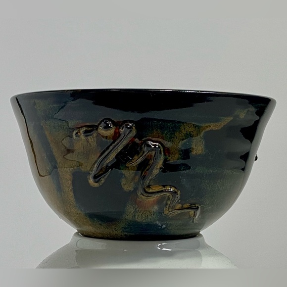 Studio Art Pottery Navy Blue Brown Glossy Textured Glazed Bowl 5.75” x 3” Signed - Picture 5 of 16